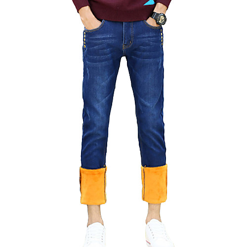 

Men's Daily Going out Skinny / Pants Pants - Solid Colored Cotton Blue 27 28 29