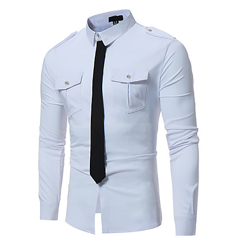 

Men's Shirt Color Block Long Sleeve Daily Tops Cotton Punk & Gothic White Black Wine