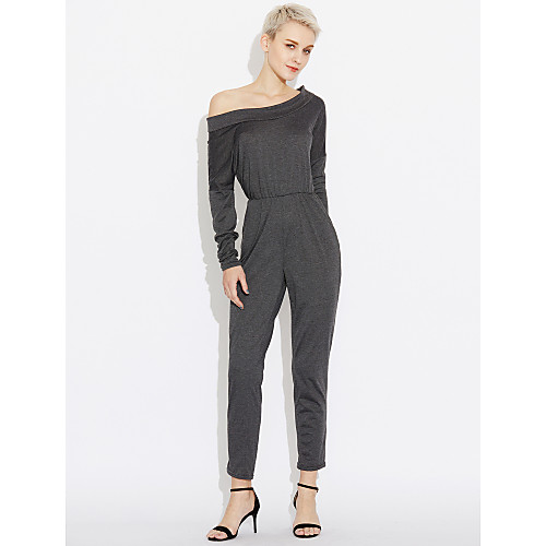 

Women's Daily Weekend Red Gray Slim Jumpsuit Solid Colored