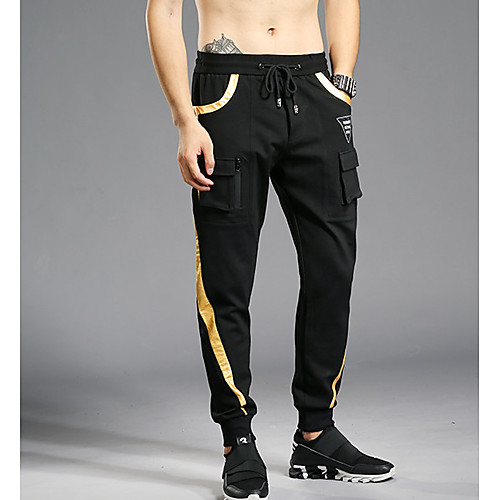 

Men's Active Daily Sweatpants Pants Color Block Full Length Black / Fall / Winter