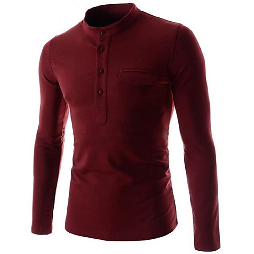 

Men's T shirt Solid Colored Long Sleeve Daily Tops Cotton Chinoiserie White Black Wine