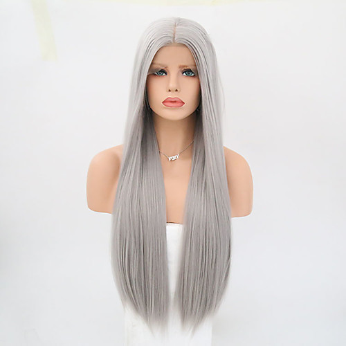 

Synthetic Lace Front Wig Straight Straight Lace Front Wig Long Grey Synthetic Hair Women's Gray