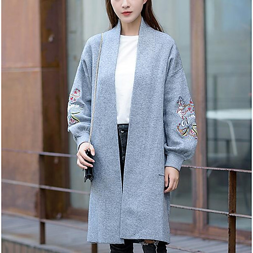 

Women's Streetwear Solid Colored Animal Cardigan Long Sleeve Long Sweater Cardigans Stand Collar Winter Black Army Green Gray / Going out