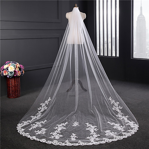 

One-tier Lace Applique Edge / Elegant & Luxurious Wedding Veil Chapel Veils with Appliques / Embroidery Tulle / Classic