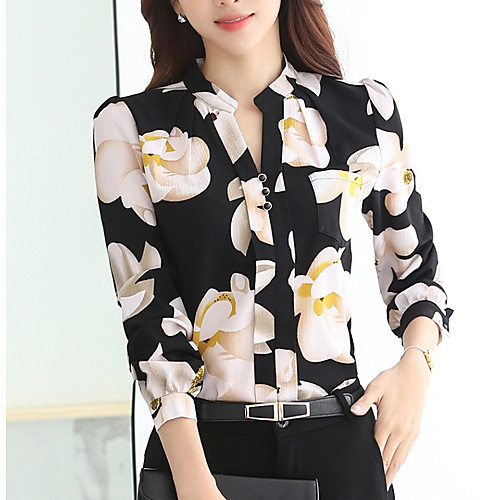 

Women's Shirt Floral Long Sleeve Daily Tops White Black