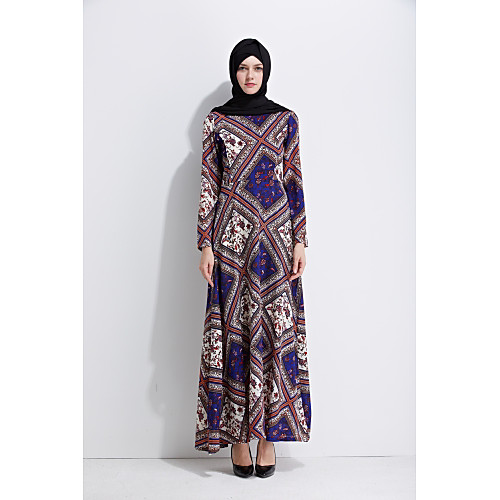 

Women's Jalabiya Maxi long Dress Blue Long Sleeve Floral Floral Round Neck Party S M L XL / High Waist