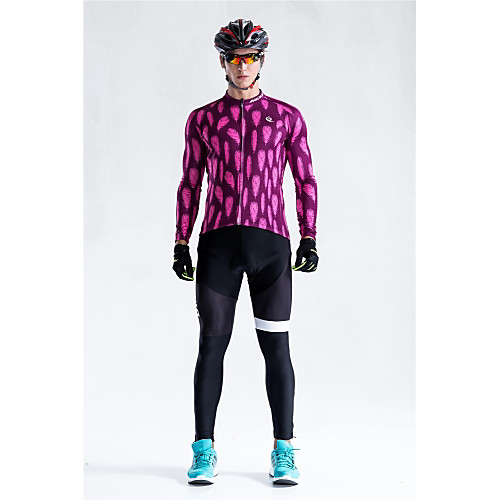 

Malciklo Long Sleeve Cycling Jersey with Bib Tights Winter Burgundy Bike Clothing Suit Quick Dry Anatomic Design Reflective Strips Sports Geometric Road Bike Cycling Clothing Apparel / Stretchy