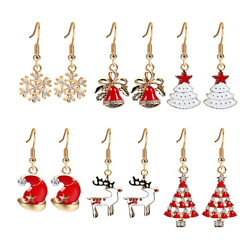 

Women's Cubic Zirconia Drop Earrings Christmas Tree Zircon Gold Plated Earrings Jewelry Rainbow For Christmas New Year Six-piece Suit