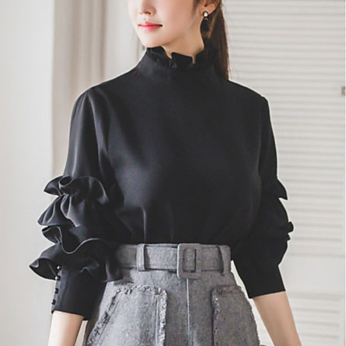 

Women's Shirt Solid Colored Long Sleeve Daily Tops Active Black