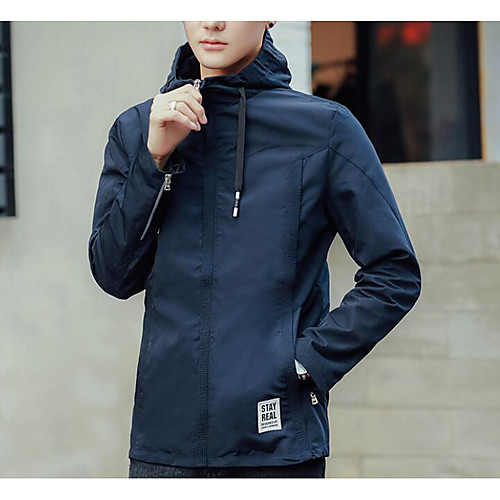 

Men's Hooded Solid Colored Simple Winter Jacket Regular Daily Long Sleeve Polyester Coat Tops Black