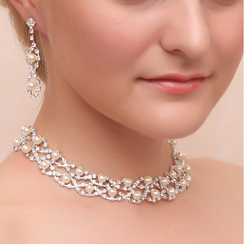 

Women's Drop Earrings Necklace Classic Imitation Pearl Imitation Diamond Earrings Jewelry Silver For Wedding Party