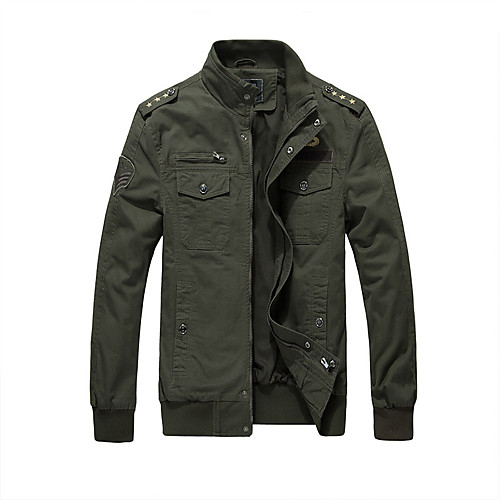 

Men's Basic Jackets Solid Colored Fall Jacket Regular Daily Long Sleeve Cotton Coat Tops Black