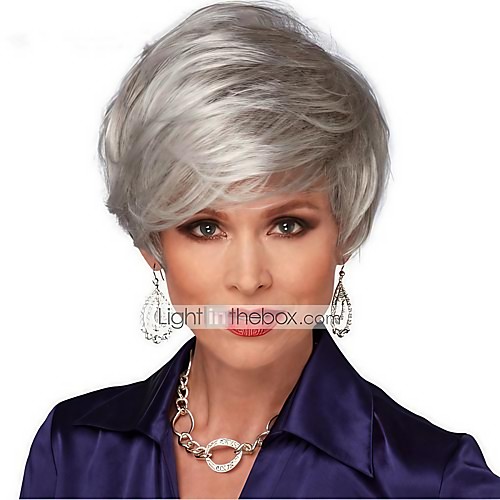 

Synthetic Wig Straight Straight With Bangs Wig Short Silver Synthetic Hair Women's Natural Hairline Side Part Gray