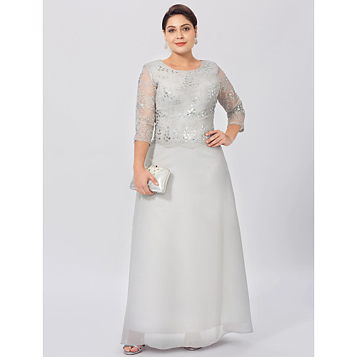 

Sheath / Column Mother of the Bride Dress Classic & Timeless Elegant & Luxurious Plus Size Jewel Neck Ankle Length Chiffon Beaded Lace 3/4 Length Sleeve with Crystals 2021