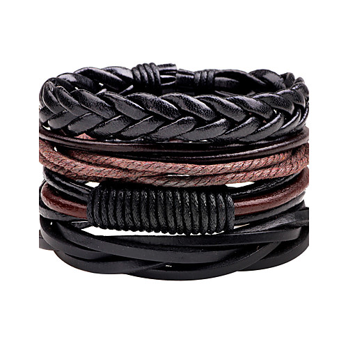 

Men's Bracelet woven Statement Rock Hip-Hop Oversized PU Leather Bracelet Jewelry Black For Daily Casual