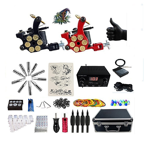 

BaseKey Professional Tattoo Kit Tattoo Machine - 2 pcs Tattoo Machines, Professional LED power supply 2 alloy machine liner & shader / Case Included