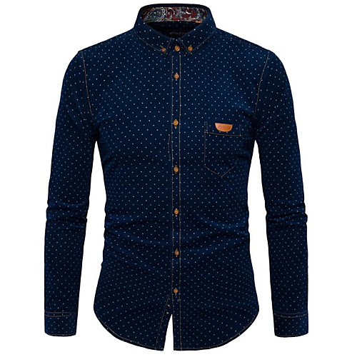 

Men's Shirt Polka Dot Solid Colored Long Sleeve Daily Tops Navy Blue