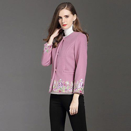 

Women's Coat Embroidered Sophisticated Winter Cloak / Capes Short Daily Wear 3/4 Length Sleeve Wool Coat Tops Black / Boho