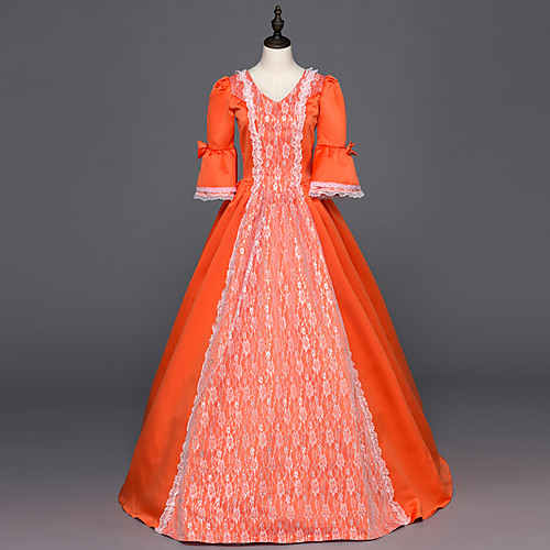 

Maria Antonietta Punk Lolita Rococo Victorian 18th Century Vacation Dress Dress Party Costume Masquerade Ball Gown Women's Girls' Satin Costume Orange Vintage Cosplay Party Prom Long Sleeve Floor