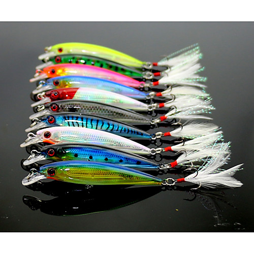 

10 pcs Fishing Lures Minnow Floating Bass Trout Pike Lure Fishing ABS