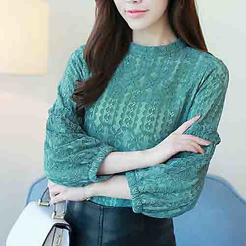 

Women's Blouse Solid Colored Lace Long Sleeve Daily Tops Active Black Yellow Green