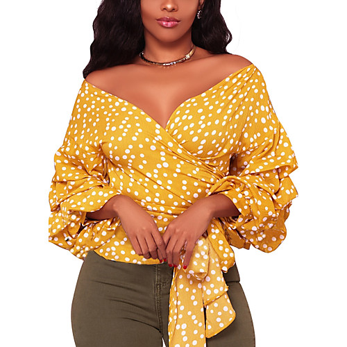 

Women's T shirt Polka Dot Solid Colored Long Sleeve Daily Tops Yellow