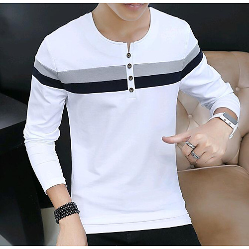 

Men's T shirt Solid Colored Long Sleeve Daily Tops Cotton Streetwear White Royal Blue Gray