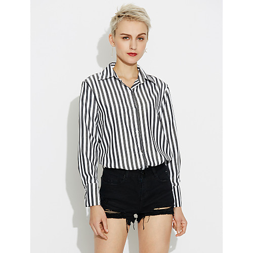 

Women's Shirt Striped Long Sleeve Daily Tops Cotton White