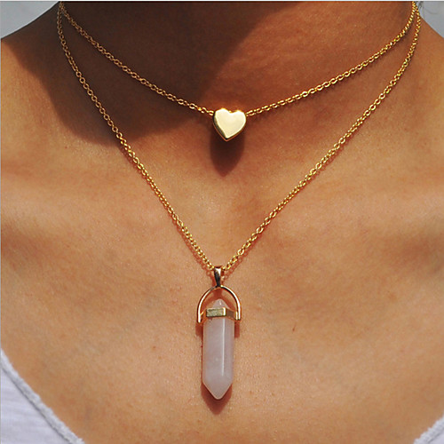 

Women's Natural Stone Pendant Necklace Heart Ladies Simple Sweet Resin Alloy White Black Turquoise Purple Light Green Necklace Jewelry For Birthday Gift Casual Daily Evening Party