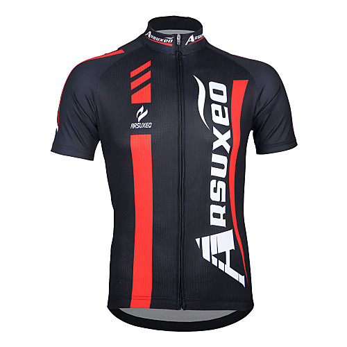 

Arsuxeo Men's Short Sleeve Cycling Jersey Black / Red Patchwork Bike Jersey Top Mountain Bike MTB Road Bike Cycling Breathable Quick Dry Anatomic Design Sports Clothing Apparel / Stretchy