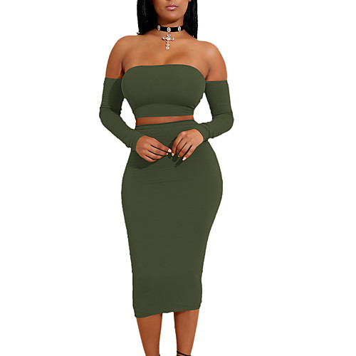 

Women's Bodycon Knee Length Dress White Black Blue Wine Army Green Royal Blue Long Sleeve Solid Colored Backless Cut Out Off Shoulder Flare Cuff Sleeve Off Shoulder S M L XL
