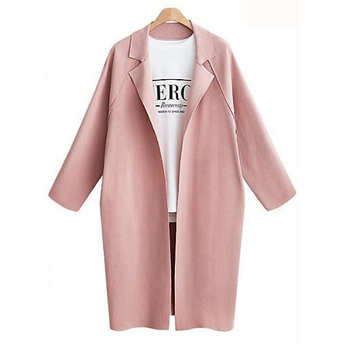 

Women's Trench Coat Solid Colored Streetwear Fall Trench Coat Maxi Going out Long Sleeve Cotton Coat Tops Blushing Pink