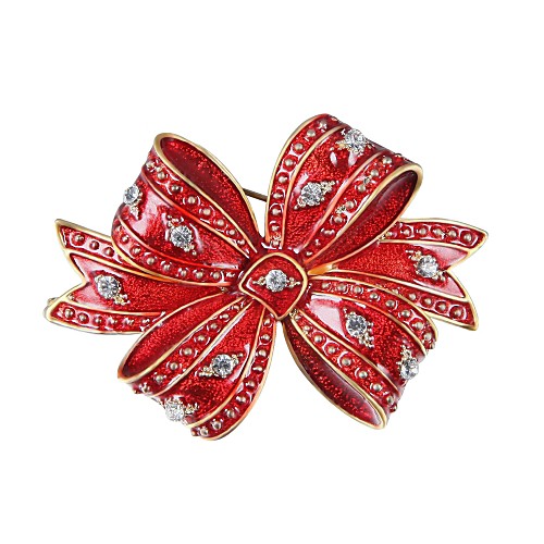 

Women's Brooches Bowknot Ladies Zircon Gold Plated Brooch Jewelry Red For Christmas New Year