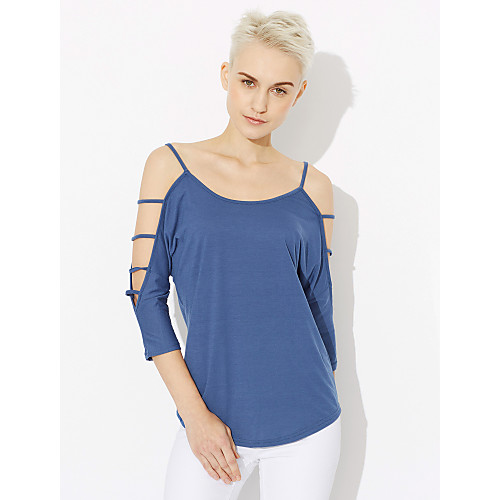 

Women's T shirt Solid Colored Long Sleeve Daily Tops Cotton Blue Red Gray