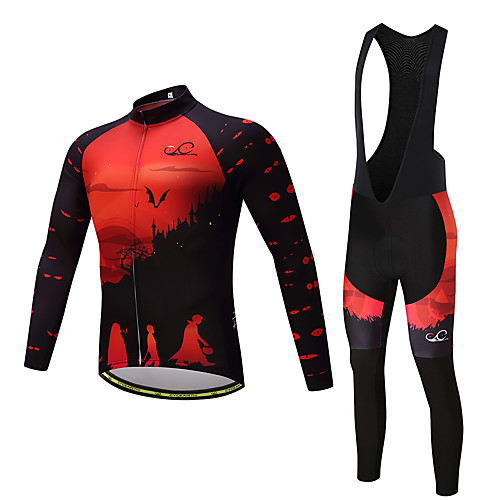 

21Grams Men's Long Sleeve Cycling Jersey with Bib Tights Cycling Jersey Winter Fleece Lycra Black Orange Yellow Bike Jersey Fleece Lining 3D Pad Quick Dry Sports Graphic Mountain Bike MTB Road Bike