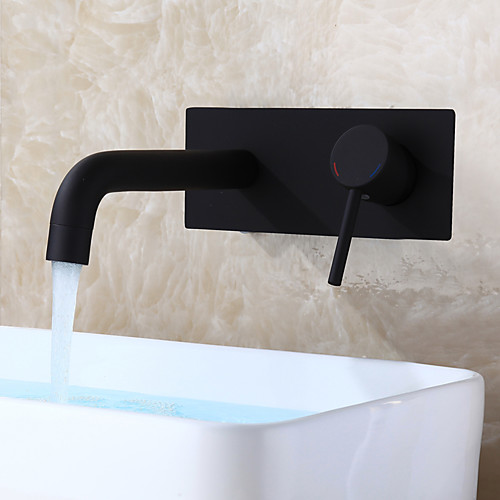

Bathroom Sink Faucet - FaucetSet / Wall Mount Black Wall Mounted Single Handle Two HolesBath Taps