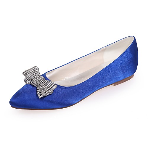 

Women's Wedding Shoes Flat Heel Pointed Toe Ballerina Wedding Party & Evening Null Satin Rhinestone Summer White Purple Red
