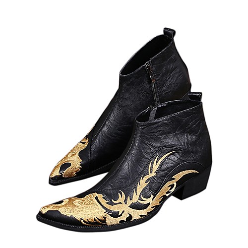 

Men's Boots Cowboy Western Boots Work Boots Vintage Chinoiserie Wedding Party & Evening Walking Shoes Nappa Leather Height-increasing Booties / Ankle Boots Black Fall Winter