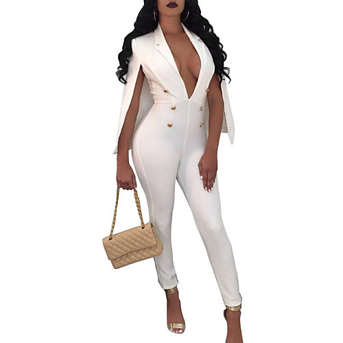

Women's Daily V Neck White Black Blue Slim Jumpsuit Solid Colored High Waist / Sexy