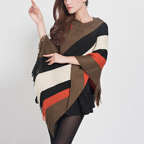 

Women's Streetwear Tassel Fringe Striped Color Block Cloak / Capes Sleeveless Loose Regular Sweater Cardigans V Neck Winter Black Red Camel / Going out