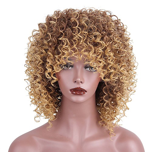 

Synthetic Wig Kinky Curly Kinky Curly With Bangs Wig Short Strawberry Blonde / Medium Auburn Synthetic Hair Women's African American Wig Brown