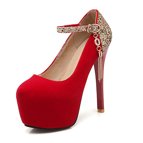 

Women's Platform Stiletto Heel Wedding Dress Party & Evening Velvet Glitter Leatherette Sparkling Glitter Summer Black Red Dark Blue