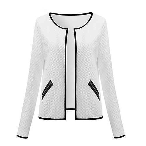 

Women's Solid Colored Streetwear Fall Jacket Short Holiday Long Sleeve Polyester Coat Tops White