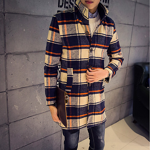 

Men's Overcoat Plaid Fall Overcoat Long Weekend Long Sleeve Polyester Coat Tops Red