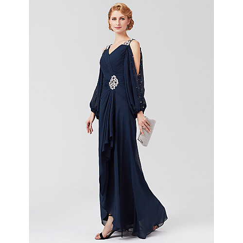 

A-Line Mother of the Bride Dress High Low V Neck Asymmetrical Chiffon 3/4 Length Sleeve with Sash / Ribbon Pleats Beading 2021