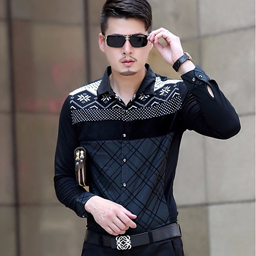 

Men's Shirt Plaid Print Long Sleeve Daily Tops Black