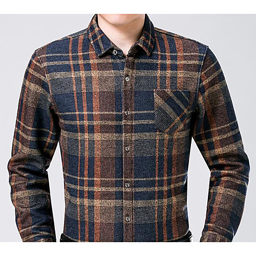 

Men's Shirt Houndstooth Long Sleeve Casual / Daily Tops Cotton Streetwear Blue Yellow