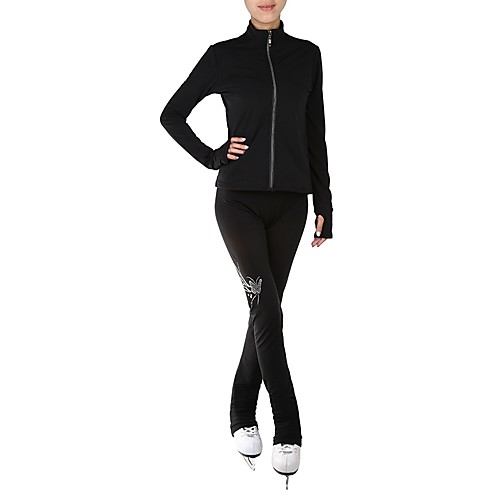 

Figure Skating Jacket with Pants Women's Girls' Ice Skating Pants / Trousers Tracksuit Top Black Spandex Inelastic Training Competition Skating Wear Solid Colored Long Sleeve Ice Skating Figure
