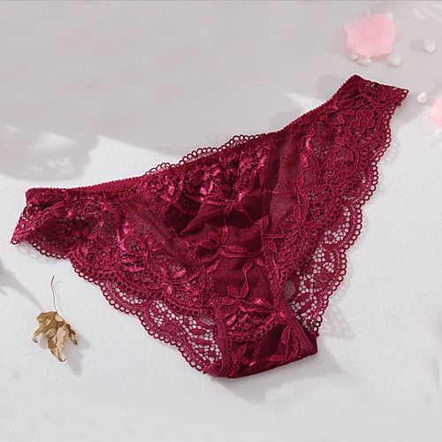 

Women's Lace Cotton Sexy Ultra Sexy Panty / Shaping Panty Jacquard / Solid Colored Low Waist White Black Red S M L / Going out
