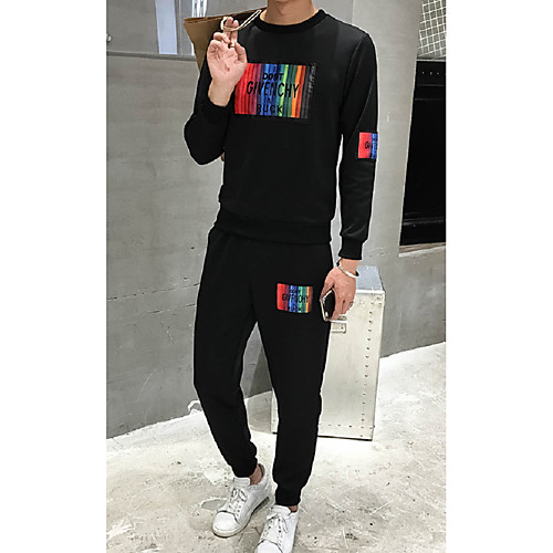 

Men's Activewear Set Print Modern Style Round Neck Going out Streetwear Hoodies Sweatshirts Long Sleeve White Black / Fall